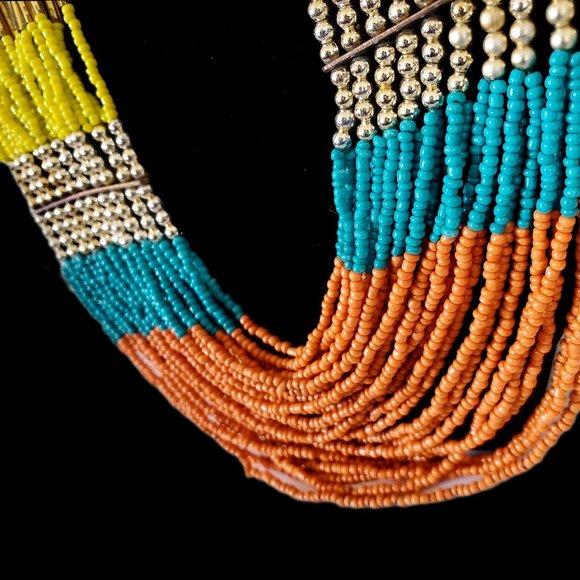 29" Vibrant Tribal Boho Multi-Strand Vibrant Color Statement Necklace - Picture 4 of 8